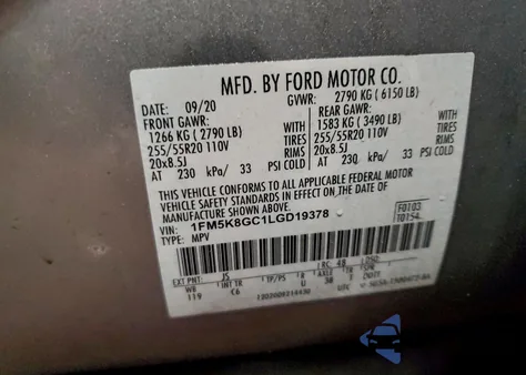 2020 Ford Explorer St из США, поврежденный, VIN 1FM5K8GC1LGD19378